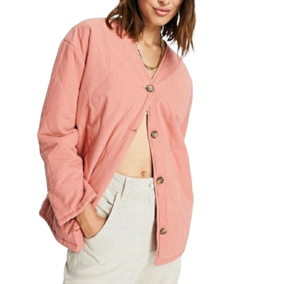 Topshop Womens Salmon Quilted Long Sleeve Shacket Jacket Size 8 to 10 New - Picture 1 of 15